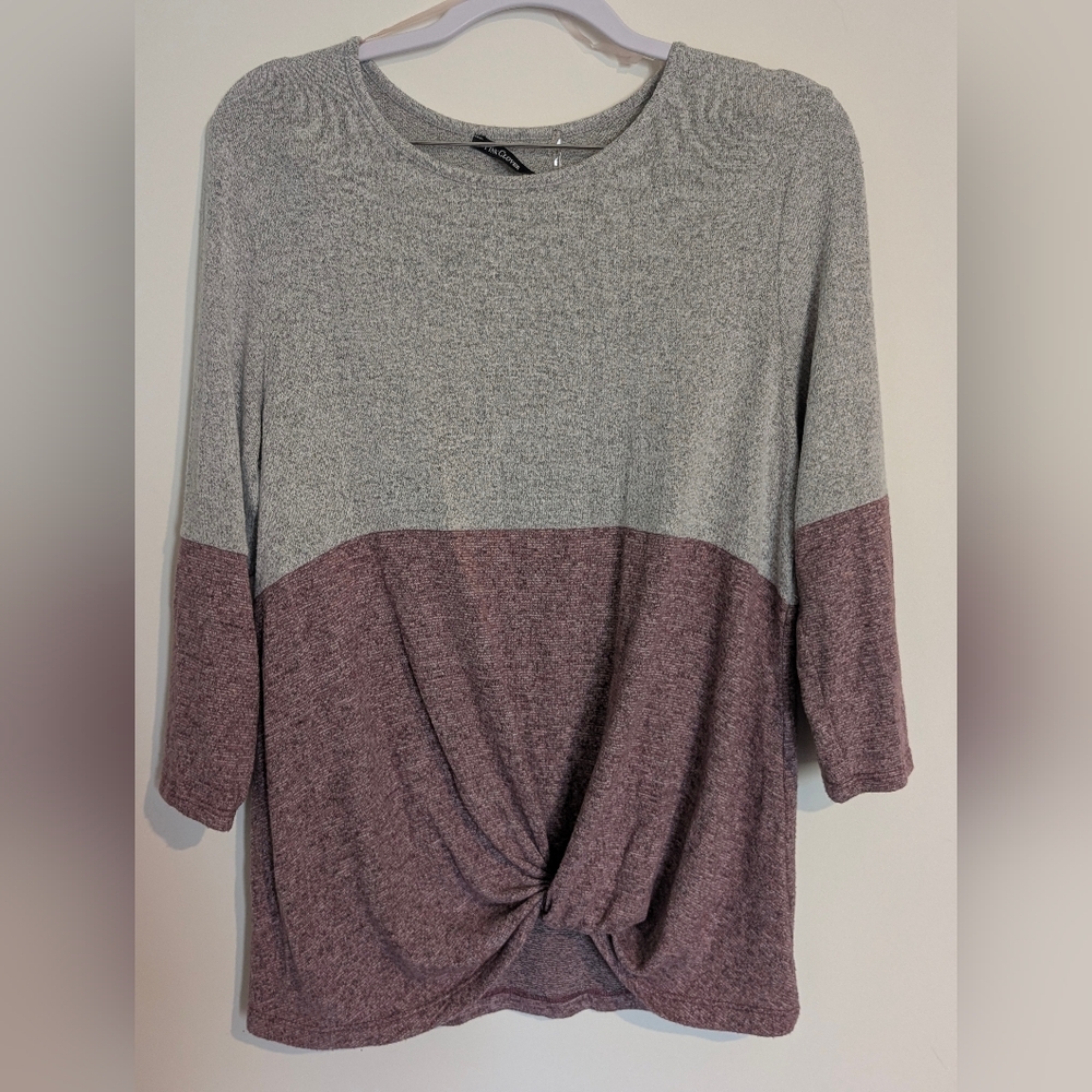 Pink Clover Two-Tone Gray and Purple Long Sleeve Top